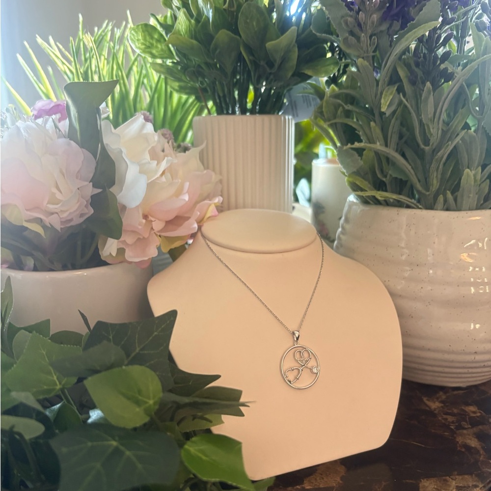 Silver Nurse/Stethoscope Pendant Necklace